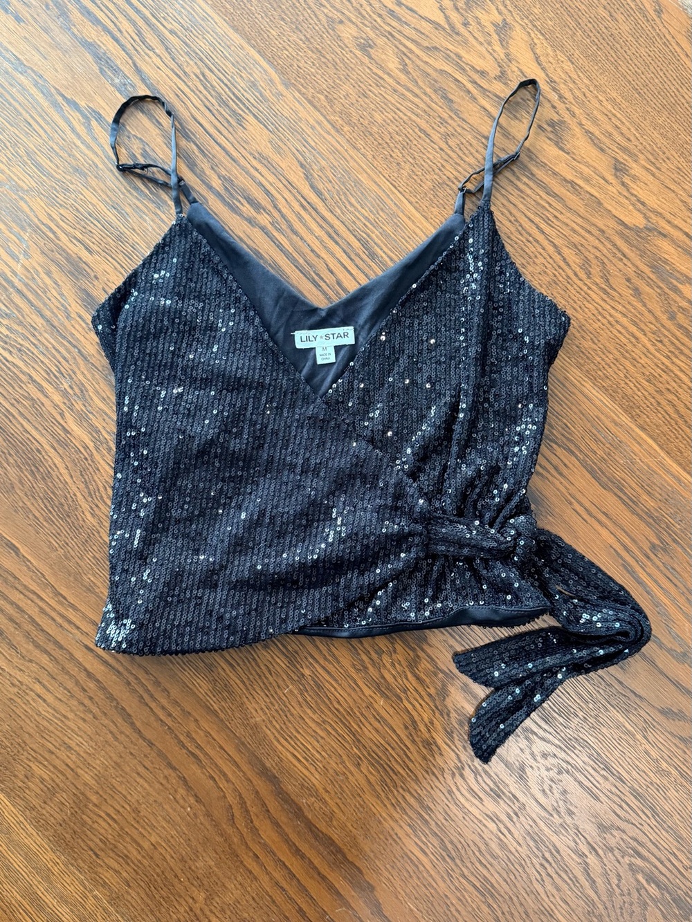 Lily Star Black Sequin Wrap Cami
